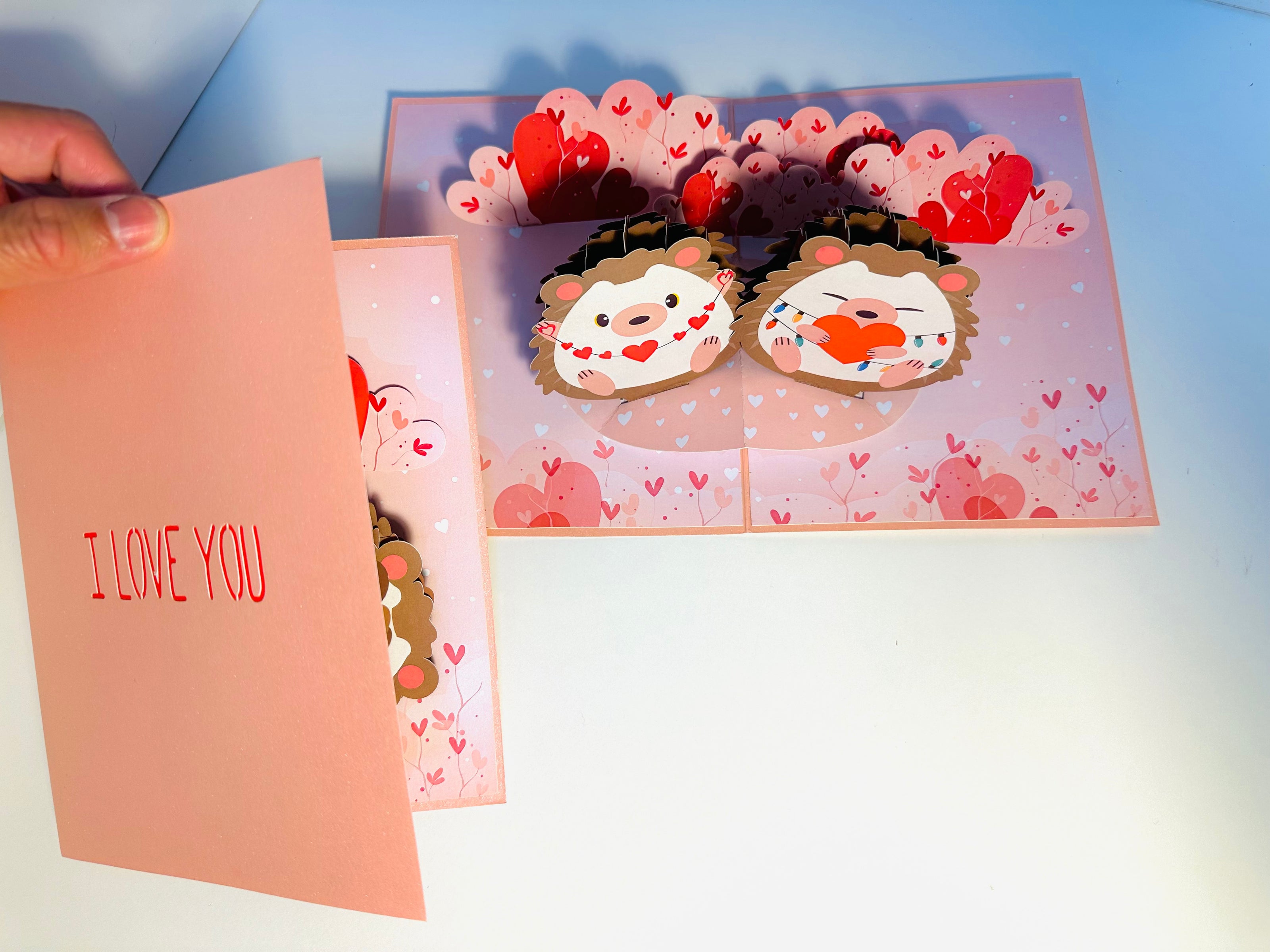 I LOVE YOU - Adorable Hedgehog Couple in Love 3D POP UP GREETING CARD - Created by Origami Pop Cards Australian Design & Handmade 3D Pop Up Magical Paper Cards, Handmade Pop Up Cards Happy Valentine's Day Celebrate Love Heart Fell and Romantic