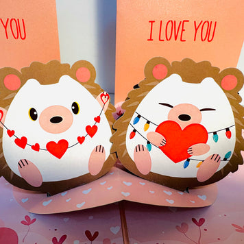 I LOVE YOU - Adorable Hedgehog Couple in Love 3D POP UP GREETING CARD - Created by Origami Pop Cards Australian Design & Handmade 3D Pop Up Magical Paper Cards, Handmade Pop Up Cards Happy Valentine's Day Celebrate Love Heart Fell and Romantic
