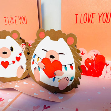 I LOVE YOU - Adorable Hedgehog Couple in Love 3D POP UP GREETING CARD - Created by Origami Pop Cards Australian Design & Handmade 3D Pop Up Magical Paper Cards, Handmade Pop Up Cards Happy Valentine's Day Celebrate Love Heart Fell and Romantic