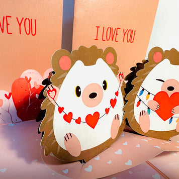 I LOVE YOU - Adorable Hedgehog Couple in Love 3D POP UP GREETING CARD - Created by Origami Pop Cards Australian Design & Handmade 3D Pop Up Magical Paper Cards, Handmade Pop Up Cards Happy Valentine's Day Celebrate Love Heart Fell and Romantic