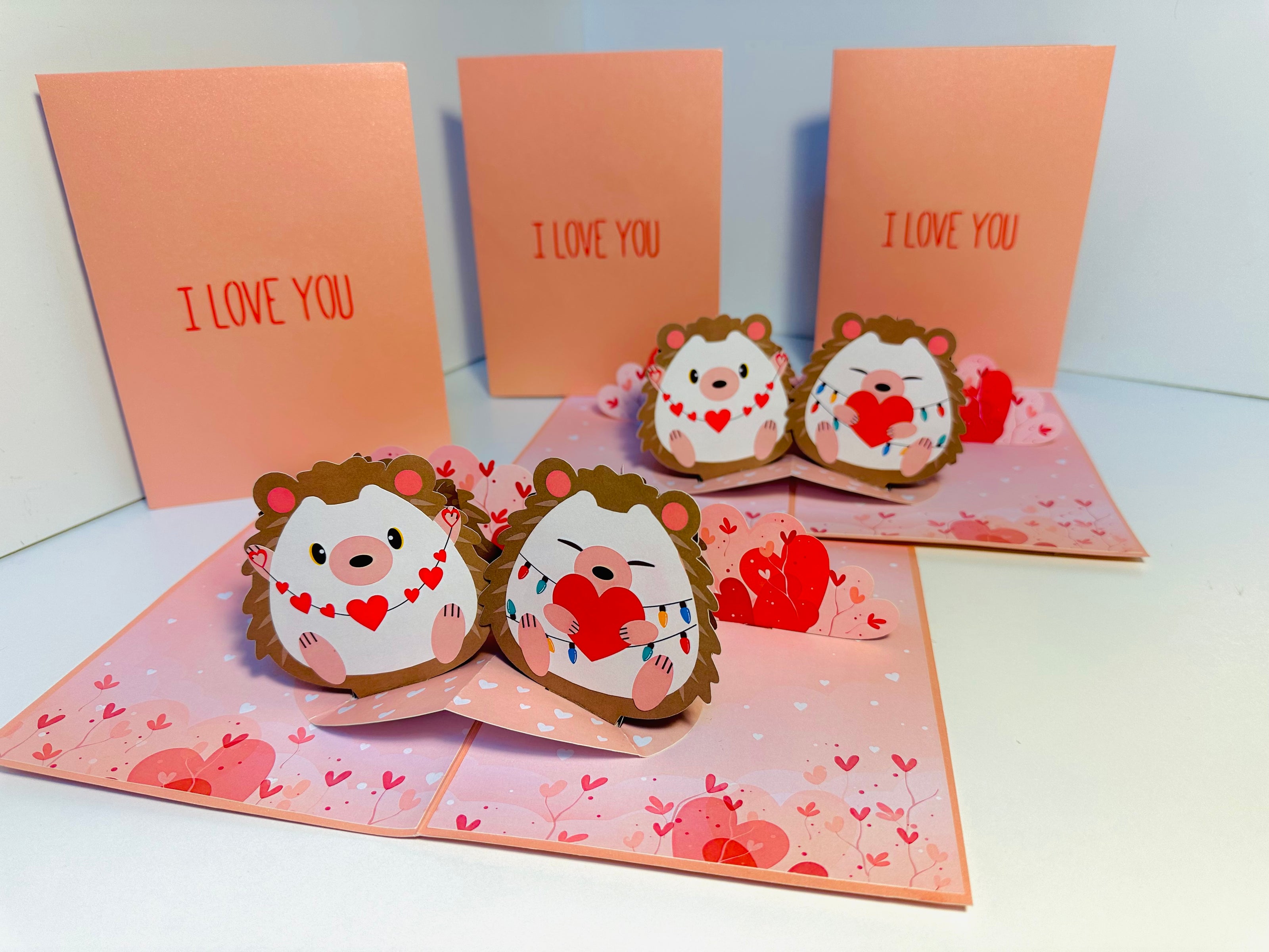 I LOVE YOU - Adorable Hedgehog Couple in Love 3D POP UP GREETING CARD - Created by Origami Pop Cards Australian Design & Handmade 3D Pop Up Magical Paper Cards, Handmade Pop Up Cards Happy Valentine's Day Celebrate Love Heart Fell and Romantic