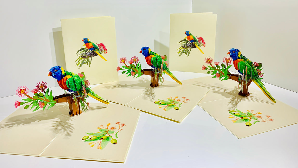Rainbow Lorikeet Parrot Australian Bird with Native Gum Pink Blossom Wildflower Origami Pop Cards 3D Pop Up Greeting Card Happy Birthday Thank You Handmade Gift Thinking of You Blank Card for Any Occasion Happy Mother's Day Happy Father's