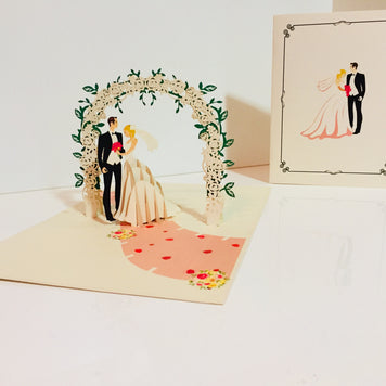 Western Style - Metallic Ivory Wedding Classic under White Rose Arbor Created by Origami Pop Cards – 3D Pop Up Greeting Cards, Australian Design & Handmade, 3D Pop Up Magical Paper Cards, Handmade Pop Up Cards Celebrate Love Anniversary