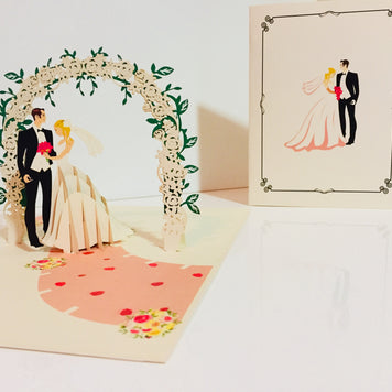 Western Style - Metallic Ivory Wedding Classic under White Rose Arbor Created by Origami Pop Cards – 3D Pop Up Greeting Cards, Australian Design & Handmade, 3D Pop Up Magical Paper Cards, Handmade Pop Up Cards Celebrate Love Anniversary