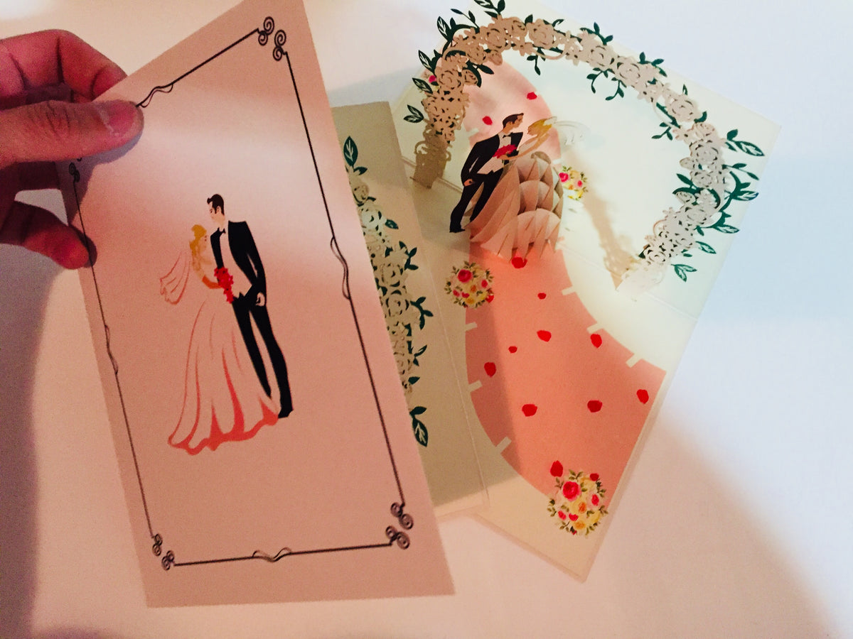 Western Style - Metallic Ivory Wedding Classic under White Rose Arbor Created by Origami Pop Cards – 3D Pop Up Greeting Cards, Australian Design & Handmade, 3D Pop Up Magical Paper Cards, Handmade Pop Up Cards Celebrate Love Anniversary