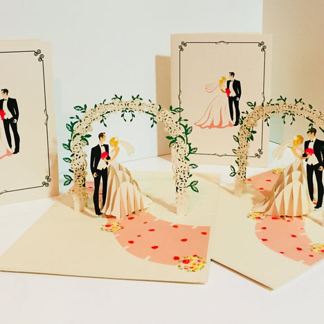 Western Style - Metallic Ivory Wedding Classic under White Rose Arbor Created by Origami Pop Cards – 3D Pop Up Greeting Cards, Australian Design & Handmade, 3D Pop Up Magical Paper Cards, Handmade Pop Up Cards Celebrate Love Anniversary