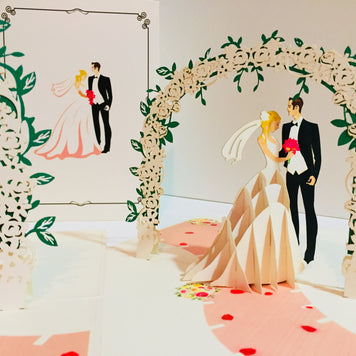 Western Style - Metallic Ivory Wedding Classic under White Rose Arbor Created by Origami Pop Cards – 3D Pop Up Greeting Cards, Australian Design & Handmade, 3D Pop Up Magical Paper Cards, Handmade Pop Up Cards Celebrate Love Anniversary