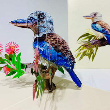 Laughing Kookaburra Australian Bird with Native Pink Gumnut Blossom Wildflower Origami Pop Cards 3D Pop Up Greeting Card Happy Birthday Thank You Handmade Gift Thinking of You Blank Card for Any Occasion Happy Mother's Day Happy Father's Australiana