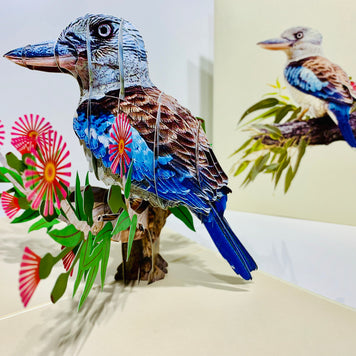 Laughing Kookaburra Australian Bird with Native Pink Gumnut Blossom Wildflower Origami Pop Cards 3D Pop Up Greeting Card Happy Birthday Thank You Handmade Gift Thinking of You Blank Card for Any Occasion Happy Mother's Day Happy Father's Australiana