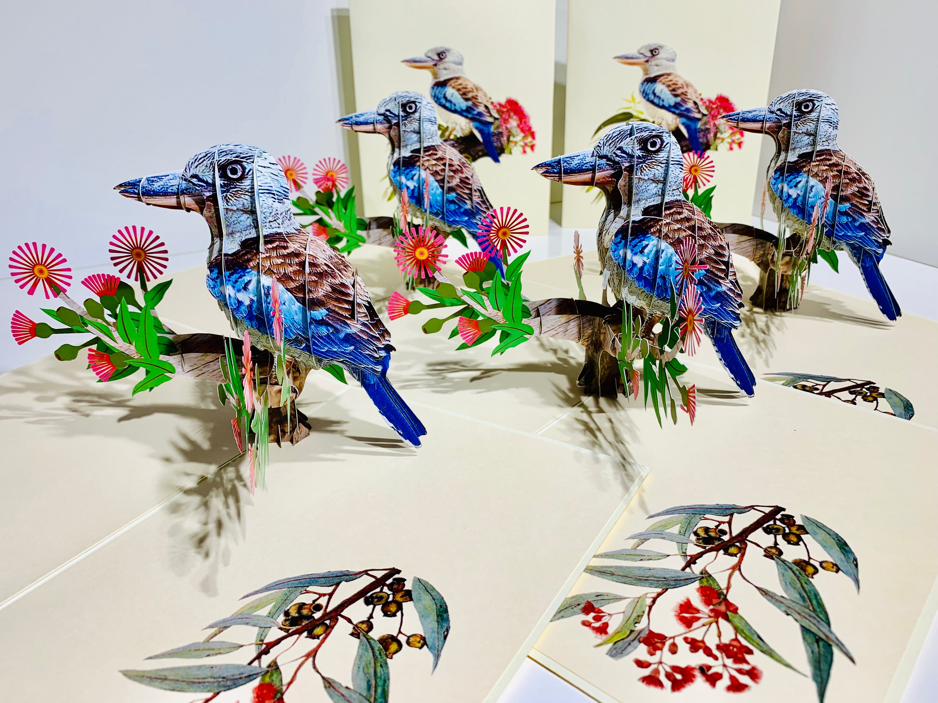 Laughing Kookaburra Australian Bird with Native Pink Gumnut Blossom Wildflower Origami Pop Cards 3D Pop Up Greeting Card Happy Birthday Thank You Handmade Gift Thinking of You Blank Card for Any Occasion Happy Mother's Day Happy Father's Australiana