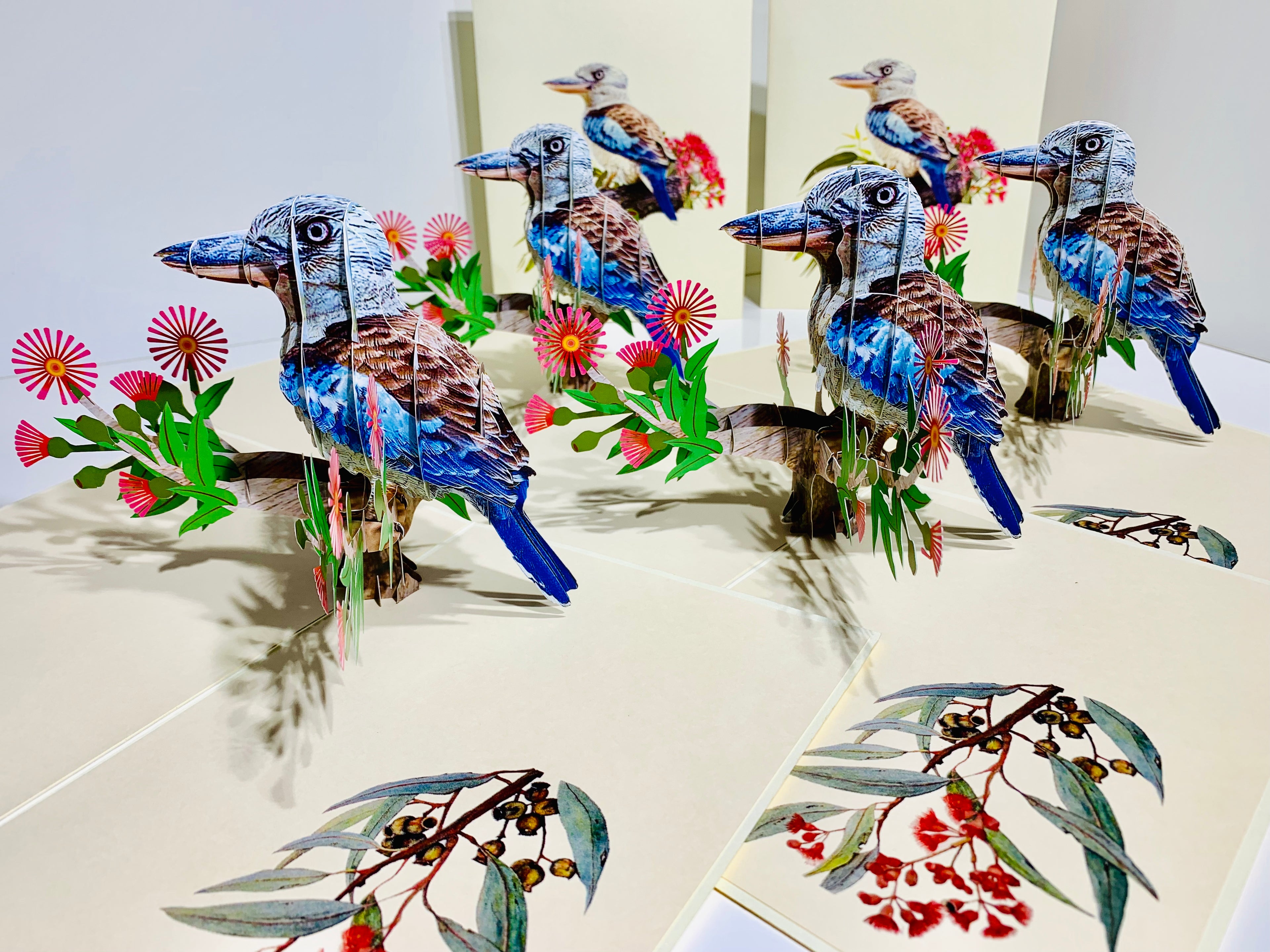 Laughing Kookaburra Australian Bird with Native Pink Gumnut Blossom Wildflower Origami Pop Cards 3D Pop Up Greeting Card Happy Birthday Thank You Handmade Gift Thinking of You Blank Card for Any Occasion Happy Mother's Day Happy Father's Australiana