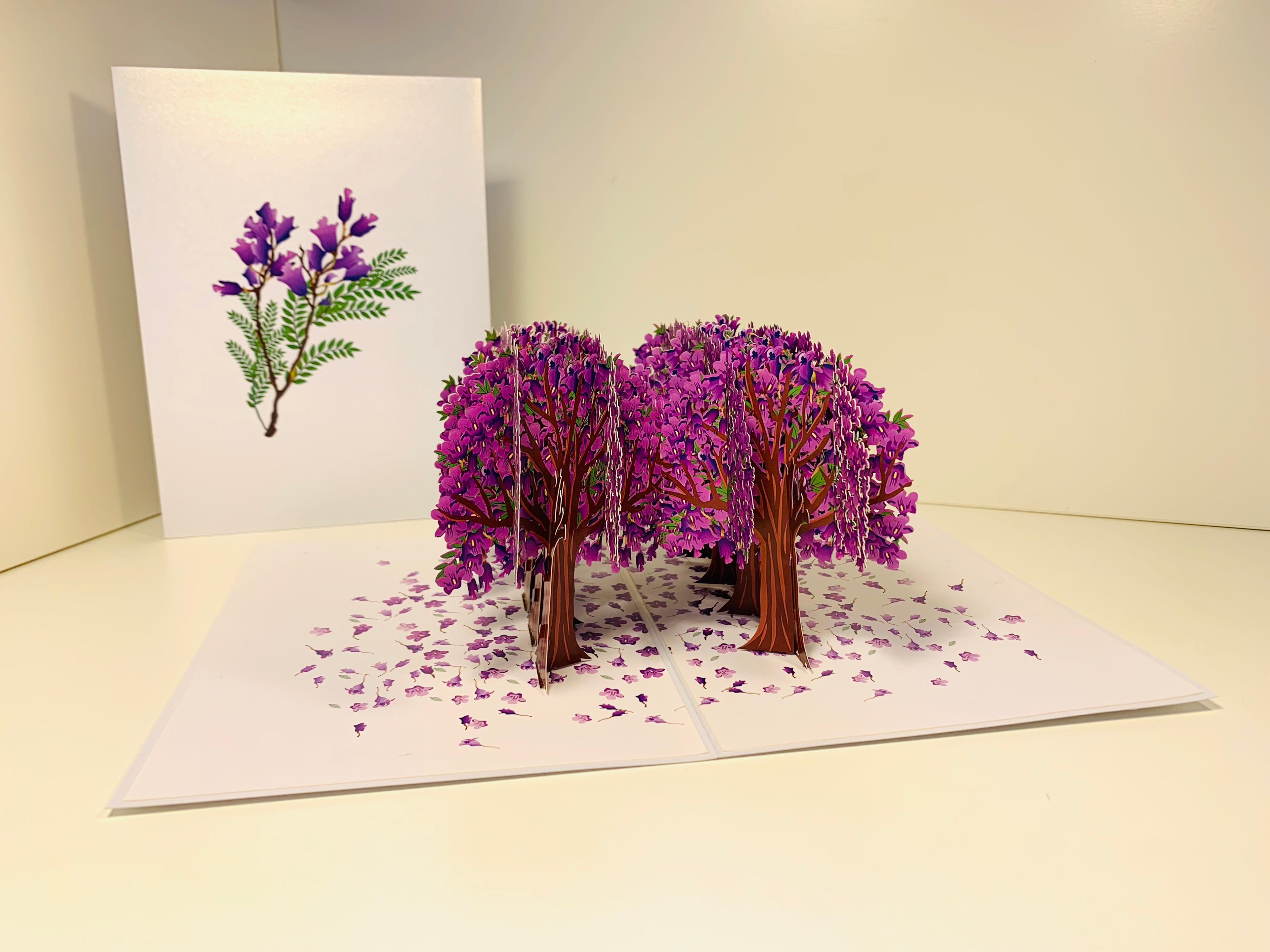 Jacaranda Forest - Full Bloom of Purple Jacaranda Trees 3D POP UP GREETING CARD - Created by Origami Pop Cards Australian Design & Handmade 3D Pop Up Magical Paper Cards, Handmade Pop Up Cards Happy Valentine's Day Celebrate Love Heart Fell and Romantic