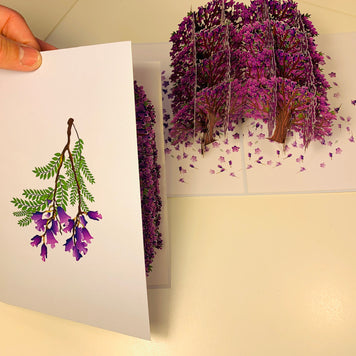Jacaranda Forest - Full Bloom of Purple Jacaranda Trees 3D POP UP GREETING CARD - Created by Origami Pop Cards Australian Design & Handmade 3D Pop Up Magical Paper Cards, Handmade Pop Up Cards Happy Valentine's Day Celebrate Love Heart Fell and Romantic