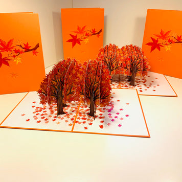 Japanese Maple Forest in Fall - Autumn Foliage 3D POP UP GREETING CARD - Created by Origami Pop Cards Australian Design & Handmade 3D Pop Up Magical Paper Cards, Handmade Pop Up Cards Happy Valentine's Day Celebrate Love Heart Fell and Romantic