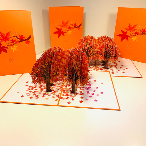 Japanese Maple Forest in Fall - Autumn Foliage 3D POP UP GREETING CARD - Created by Origami Pop Cards Australian Design & Handmade 3D Pop Up Magical Paper Cards, Handmade Pop Up Cards Happy Valentine's Day Celebrate Love Heart Fell and Romantic