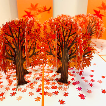 Japanese Maple Forest in Fall - Autumn Foliage 3D POP UP GREETING CARD - Created by Origami Pop Cards Australian Design & Handmade 3D Pop Up Magical Paper Cards, Handmade Pop Up Cards Happy Valentine's Day Celebrate Love Heart Fell and Romantic