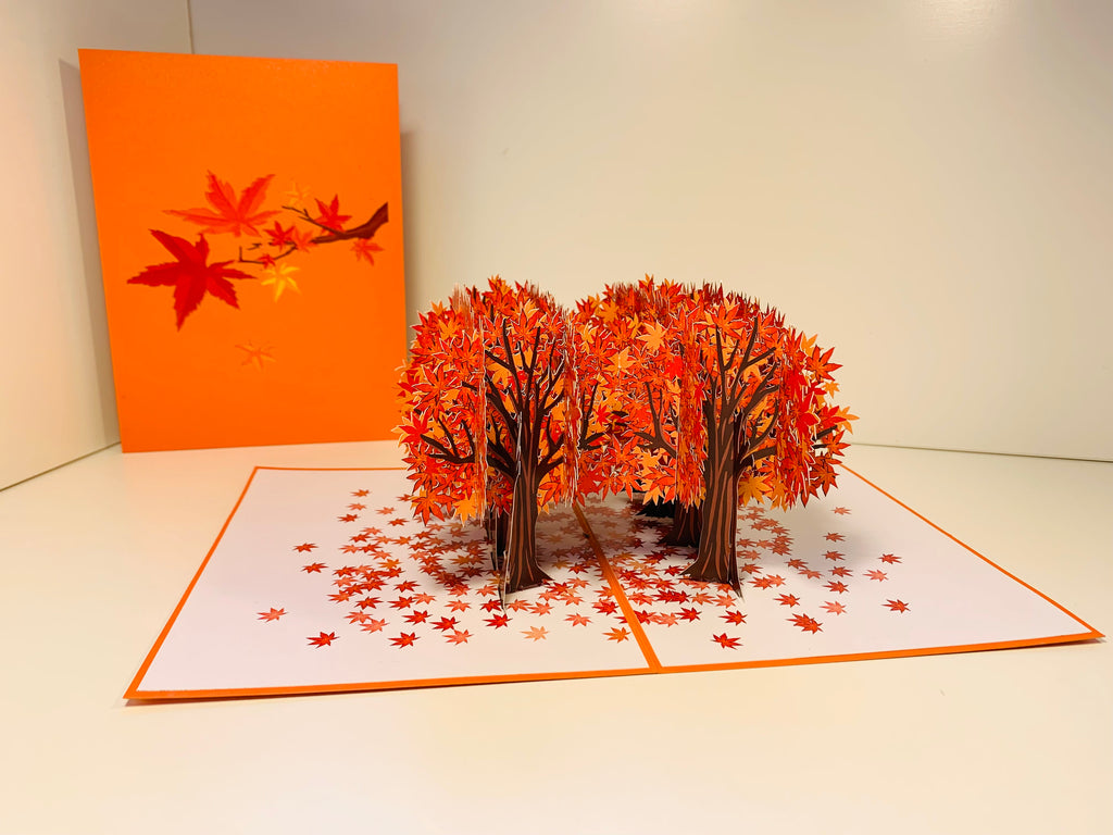 Japanese Maple Forest in Fall - Autumn Foliage 3D POP UP GREETING CARD - Created by Origami Pop Cards Australian Design & Handmade 3D Pop Up Magical Paper Cards, Handmade Pop Up Cards Happy Valentine's Day Celebrate Love Heart Fell and Romantic