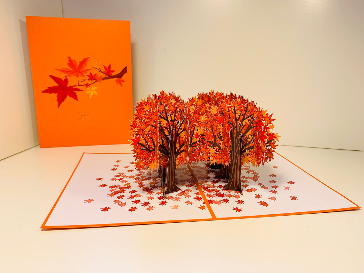 Japanese Maple Forest in Fall - Autumn Foliage 3D POP UP GREETING CARD - Created by Origami Pop Cards Australian Design & Handmade 3D Pop Up Magical Paper Cards, Handmade Pop Up Cards Happy Valentine's Day Celebrate Love Heart Fell and Romantic