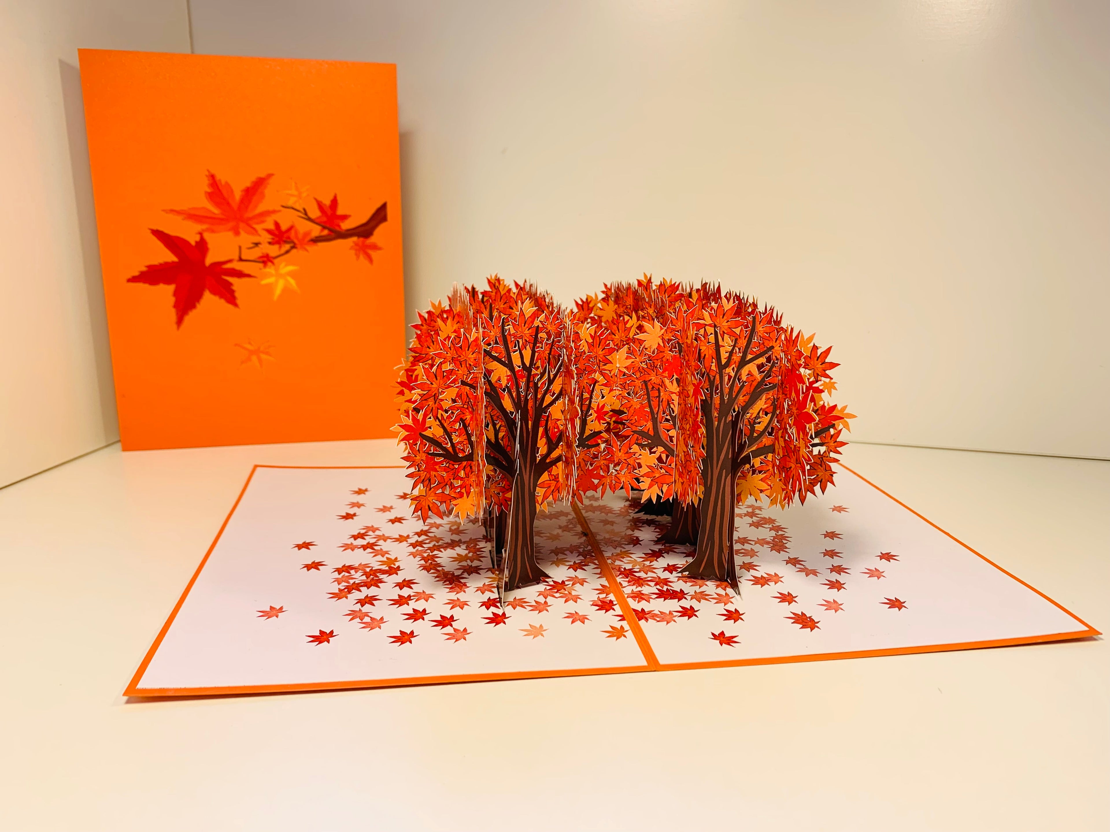 Japanese Maple Forest in Fall - Autumn Foliage 3D POP UP GREETING CARD - Created by Origami Pop Cards Australian Design & Handmade 3D Pop Up Magical Paper Cards, Handmade Pop Up Cards Happy Valentine's Day Celebrate Love Heart Fell and Romantic
