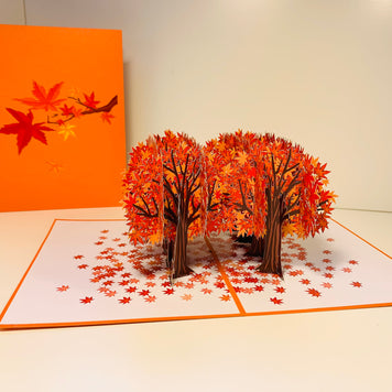 Japanese Maple Forest in Fall - Autumn Foliage 3D POP UP GREETING CARD - Created by Origami Pop Cards Australian Design & Handmade 3D Pop Up Magical Paper Cards, Handmade Pop Up Cards Happy Valentine's Day Celebrate Love Heart Fell and Romantic