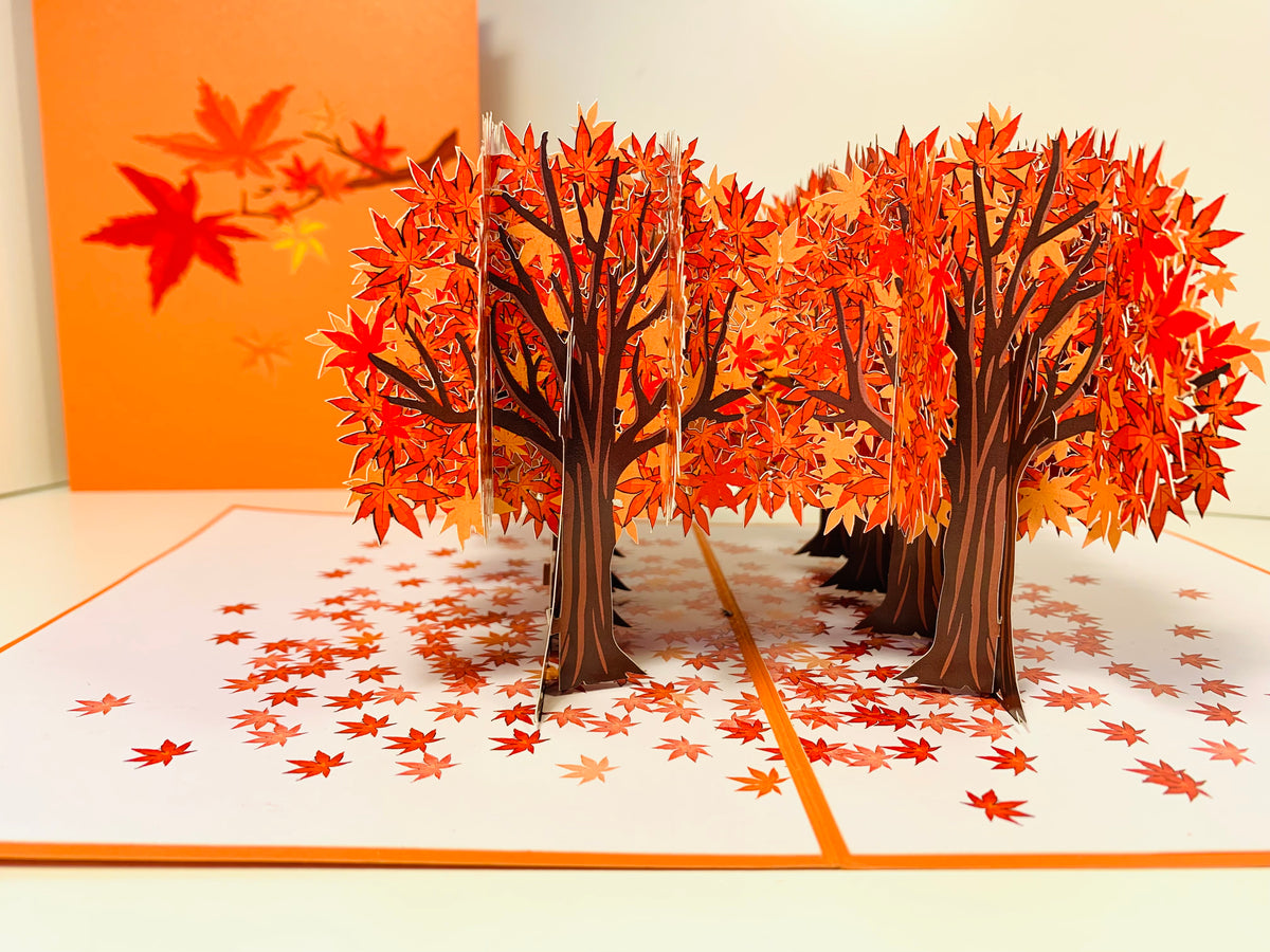 Japanese Maple Forest in Fall - Autumn Foliage 3D POP UP GREETING CARD - Created by Origami Pop Cards Australian Design & Handmade 3D Pop Up Magical Paper Cards, Handmade Pop Up Cards Happy Valentine's Day Celebrate Love Heart Fell and Romantic
