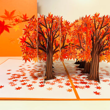 Japanese Maple Forest in Fall - Autumn Foliage 3D POP UP GREETING CARD - Created by Origami Pop Cards Australian Design & Handmade 3D Pop Up Magical Paper Cards, Handmade Pop Up Cards Happy Valentine's Day Celebrate Love Heart Fell and Romantic