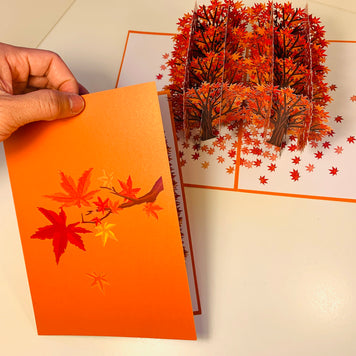 Japanese Maple Forest in Fall - Autumn Foliage 3D POP UP GREETING CARD - Created by Origami Pop Cards Australian Design & Handmade 3D Pop Up Magical Paper Cards, Handmade Pop Up Cards Happy Valentine's Day Celebrate Love Heart Fell and Romantic