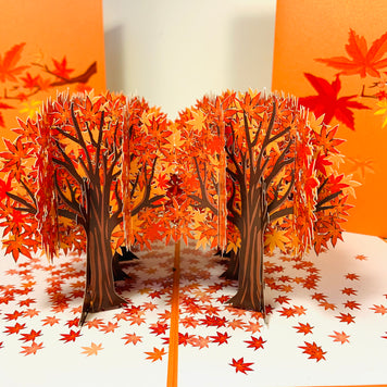 Japanese Maple Forest in Fall - Autumn Foliage 3D POP UP GREETING CARD - Created by Origami Pop Cards Australian Design & Handmade 3D Pop Up Magical Paper Cards, Handmade Pop Up Cards Happy Valentine's Day Celebrate Love Heart Fell and Romantic
