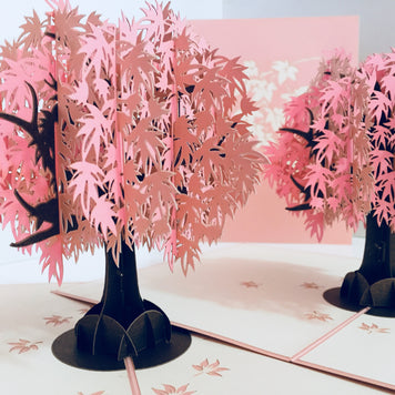 Metallic Japanese Maple Tree in Pink 3D POP UP GREETING CARD - Created by Origami Pop Cards Australian Design & Handmade 3D Pop Up Magical Paper Cards, Handmade Pop Up Cards Happy Valentine's Day Celebrate Love Heart Fell and Romantic