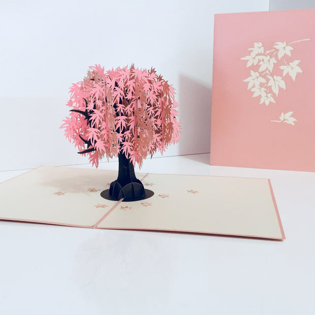 Metallic Japanese Maple Tree in Pink 3D POP UP GREETING CARD - Created by Origami Pop Cards Australian Design & Handmade 3D Pop Up Magical Paper Cards, Handmade Pop Up Cards Happy Valentine's Day Celebrate Love Heart Fell and Romantic