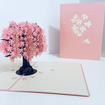Metallic Japanese Maple Tree in Pink 3D POP UP GREETING CARD - Created by Origami Pop Cards Australian Design & Handmade 3D Pop Up Magical Paper Cards, Handmade Pop Up Cards Happy Valentine's Day Celebrate Love Heart Fell and Romantic