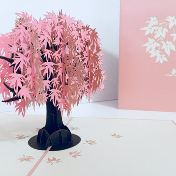 Metallic Japanese Maple Tree in Pink 3D POP UP GREETING CARD - Created by Origami Pop Cards Australian Design & Handmade 3D Pop Up Magical Paper Cards, Handmade Pop Up Cards Happy Valentine's Day Celebrate Love Heart Fell and Romantic