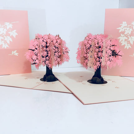 Metallic Japanese Maple Tree in Pink 3D POP UP GREETING CARD - Created by Origami Pop Cards Australian Design & Handmade 3D Pop Up Magical Paper Cards, Handmade Pop Up Cards Happy Valentine's Day Celebrate Love Heart Fell and Romantic