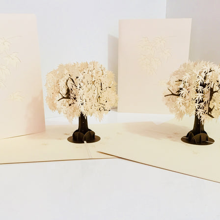 Japanese Maple Tree in White 3D POP UP GREETING CARD - Created by Origami Pop Cards Australian Design & Handmade 3D Pop Up Magical Paper Cards, Handmade Pop Up Cards Happy Valentine's Day Celebrate Love Heart Fell and Romantic