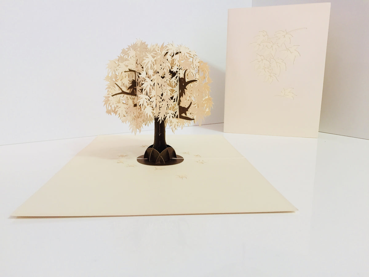 Japanese Maple Tree in White 3D POP UP GREETING CARD - Created by Origami Pop Cards Australian Design & Handmade 3D Pop Up Magical Paper Cards, Handmade Pop Up Cards Happy Valentine's Day Celebrate Love Heart Fell and Romantic