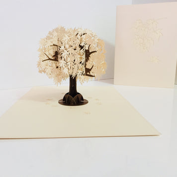 Japanese Maple Tree in White 3D POP UP GREETING CARD - Created by Origami Pop Cards Australian Design & Handmade 3D Pop Up Magical Paper Cards, Handmade Pop Up Cards Happy Valentine's Day Celebrate Love Heart Fell and Romantic