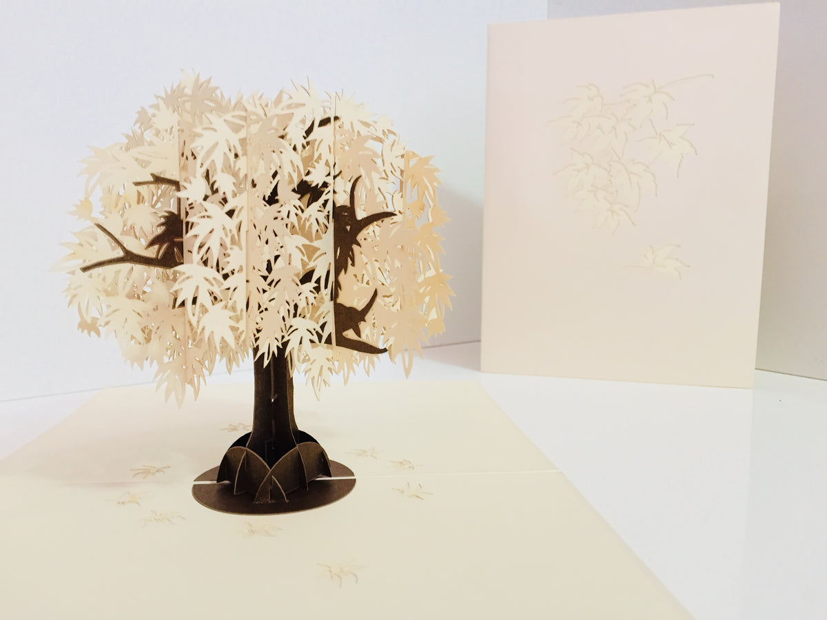Japanese Maple Tree in White 3D POP UP GREETING CARD - Created by Origami Pop Cards Australian Design & Handmade 3D Pop Up Magical Paper Cards, Handmade Pop Up Cards Happy Valentine's Day Celebrate Love Heart Fell and Romantic