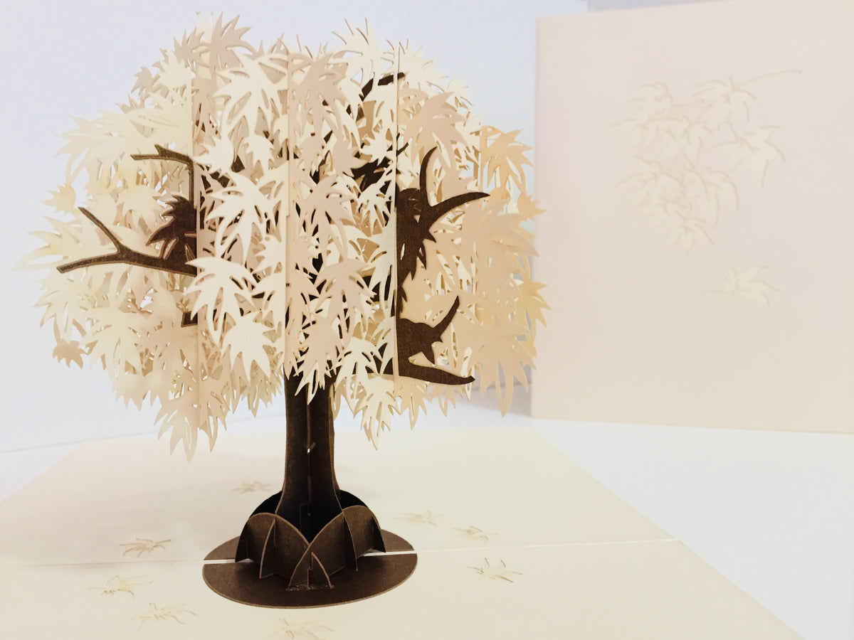 Japanese Maple Tree in White 3D POP UP GREETING CARD - Created by Origami Pop Cards Australian Design & Handmade 3D Pop Up Magical Paper Cards, Handmade Pop Up Cards Happy Valentine's Day Celebrate Love Heart Fell and Romantic