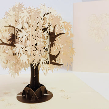 Japanese Maple Tree in White 3D POP UP GREETING CARD - Created by Origami Pop Cards Australian Design & Handmade 3D Pop Up Magical Paper Cards, Handmade Pop Up Cards Happy Valentine's Day Celebrate Love Heart Fell and Romantic