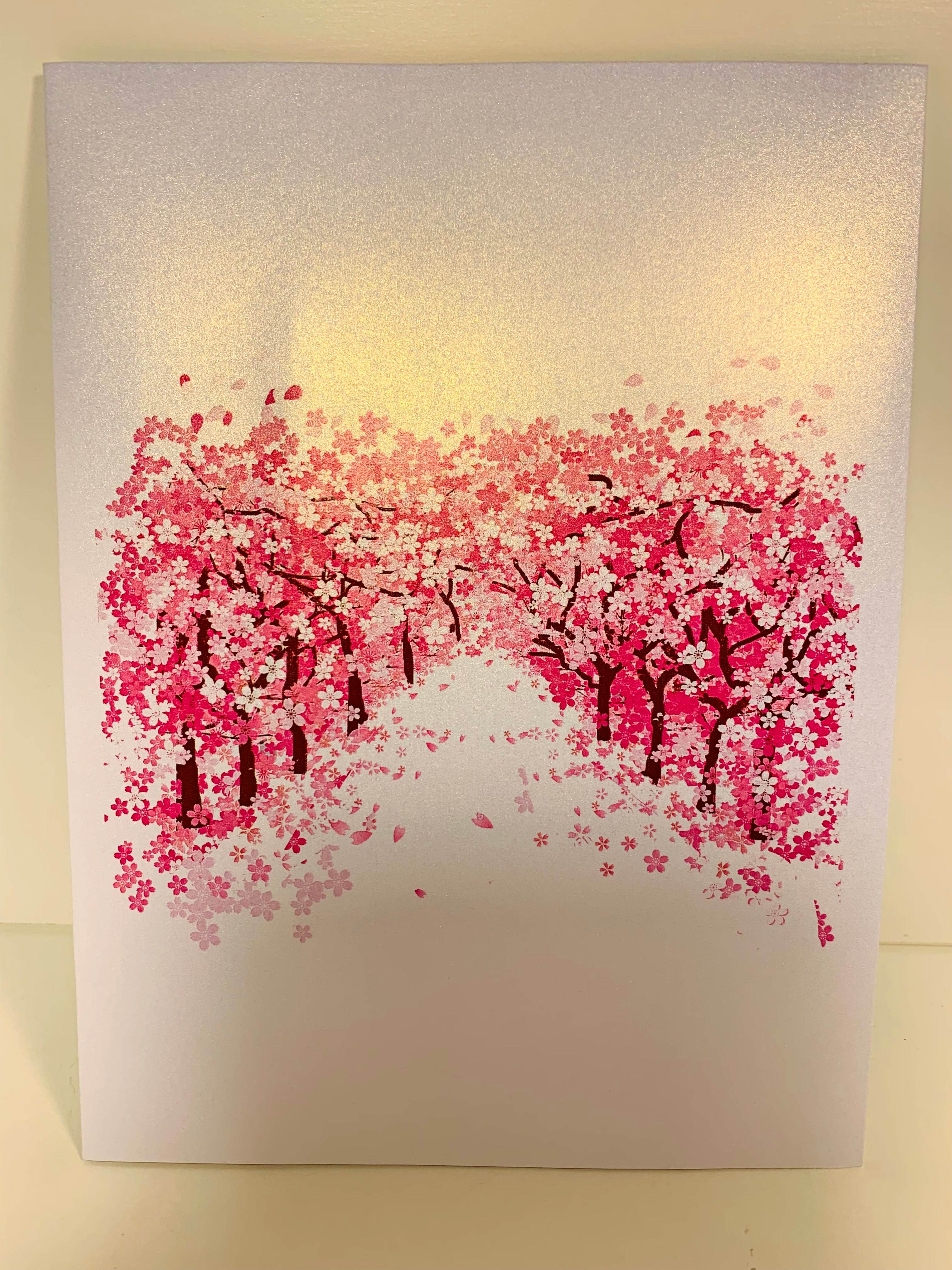 Japanese Sakura Forest - Full Bloom of Pink Cherry Blossom Trees 3D POP UP GREETING CARD - Created by Origami Pop Cards Australian Design & Handmade 3D Pop Up Magical Paper Cards, Handmade Cards Happy Valentine's Day Celebrate Love Heart Fell and Romantic