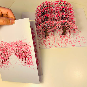 Japanese Sakura Forest - Full Bloom of Pink Cherry Blossom Trees 3D POP UP GREETING CARD - Created by Origami Pop Cards Australian Design & Handmade 3D Pop Up Magical Paper Cards, Handmade Cards Happy Valentine's Day Celebrate Love Heart Fell and Romantic