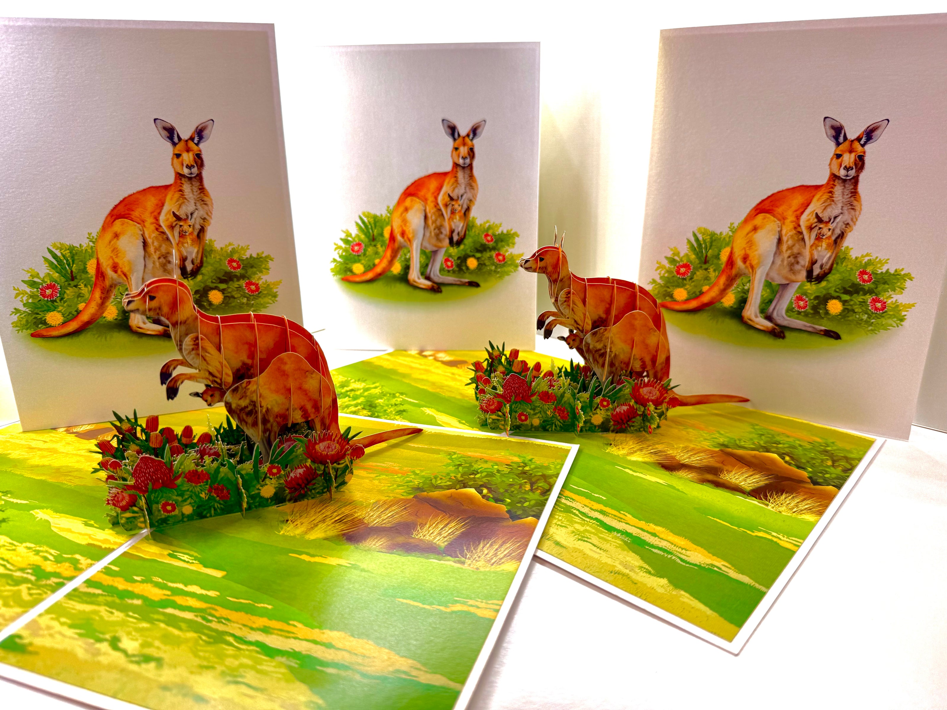 Kangaroo Mother & Baby Australian Wildlife Origami Pop Cards 3D Pop Up Greeting Card Thank You Handmade Gift Thinking of You Happy Birthday Occasion Australiana Celebrate the Beauty and Happiness During Special Day Best Wishes Gift