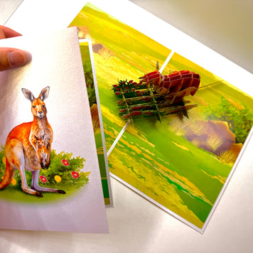 Kangaroo Mother & Baby Australian Wildlife Origami Pop Cards 3D Pop Up Greeting Card Thank You Handmade Gift Thinking of You Happy Birthday Occasion Australiana Celebrate the Beauty and Happiness During Special Day Best Wishes Gift
