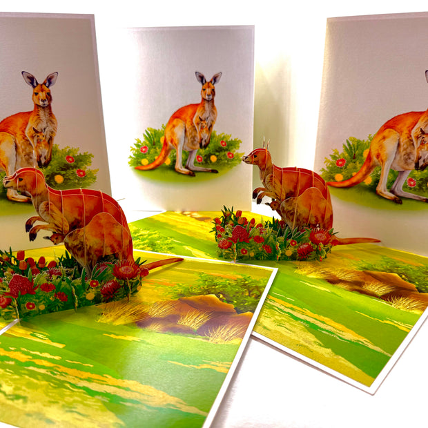 Kangaroo Mother & Baby Australian Wildlife Origami Pop Cards 3D Pop Up Greeting Card Thank You Handmade Gift Thinking of You Happy Birthday Occasion Australiana Celebrate the Beauty and Happiness During Special Day Best Wishes Gift