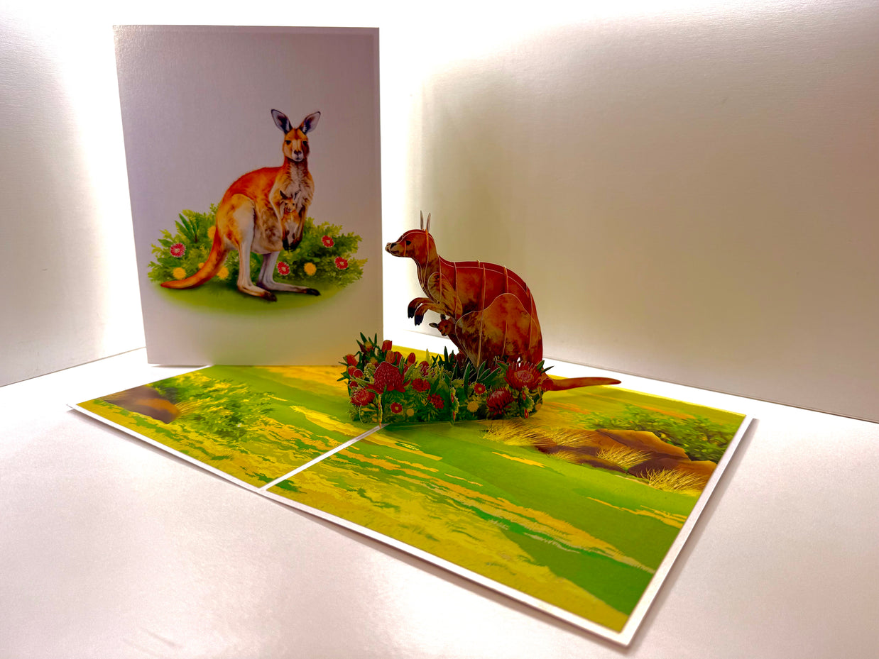 Kangaroo Mother & Baby Australian Wildlife Origami Pop Cards 3D Pop Up Greeting Card Thank You Handmade Gift Thinking of You Happy Birthday Occasion Australiana Celebrate the Beauty and Happiness During Special Day Best Wishes Gift