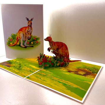 Kangaroo Mother & Baby Australian Wildlife Origami Pop Cards 3D Pop Up Greeting Card Thank You Handmade Gift Thinking of You Happy Birthday Occasion Australiana Celebrate the Beauty and Happiness During Special Day Best Wishes Gift