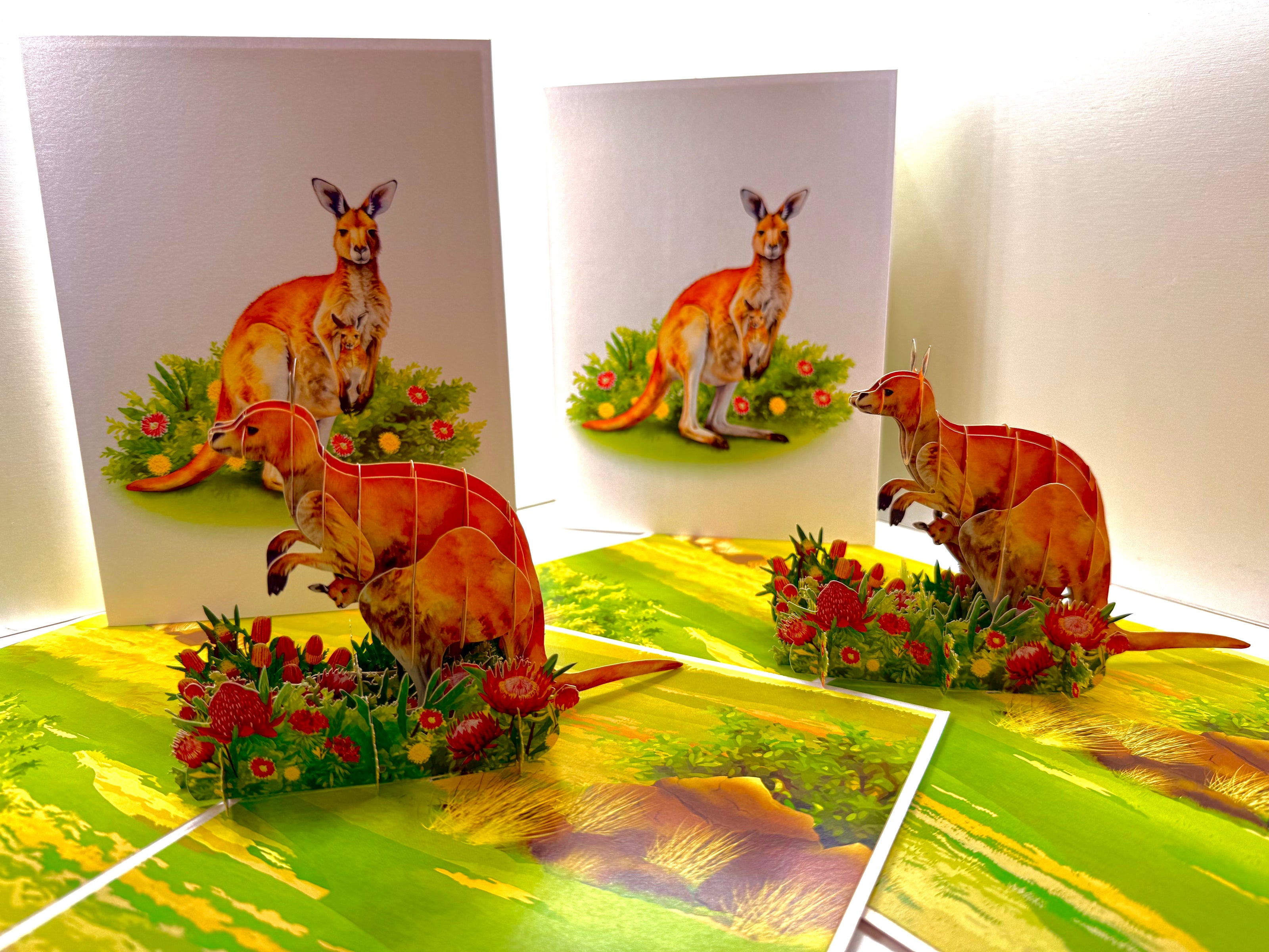 Kangaroo Mother & Baby Australian Wildlife Origami Pop Cards 3D Pop Up Greeting Card Thank You Handmade Gift Thinking of You Happy Birthday Occasion Australiana Celebrate the Beauty and Happiness During Special Day Best Wishes Gift