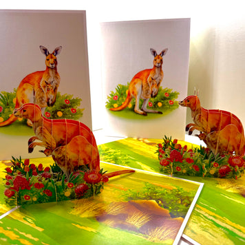 Kangaroo Mother & Baby Australian Wildlife Origami Pop Cards 3D Pop Up Greeting Card Thank You Handmade Gift Thinking of You Happy Birthday Occasion Australiana Celebrate the Beauty and Happiness During Special Day Best Wishes Gift