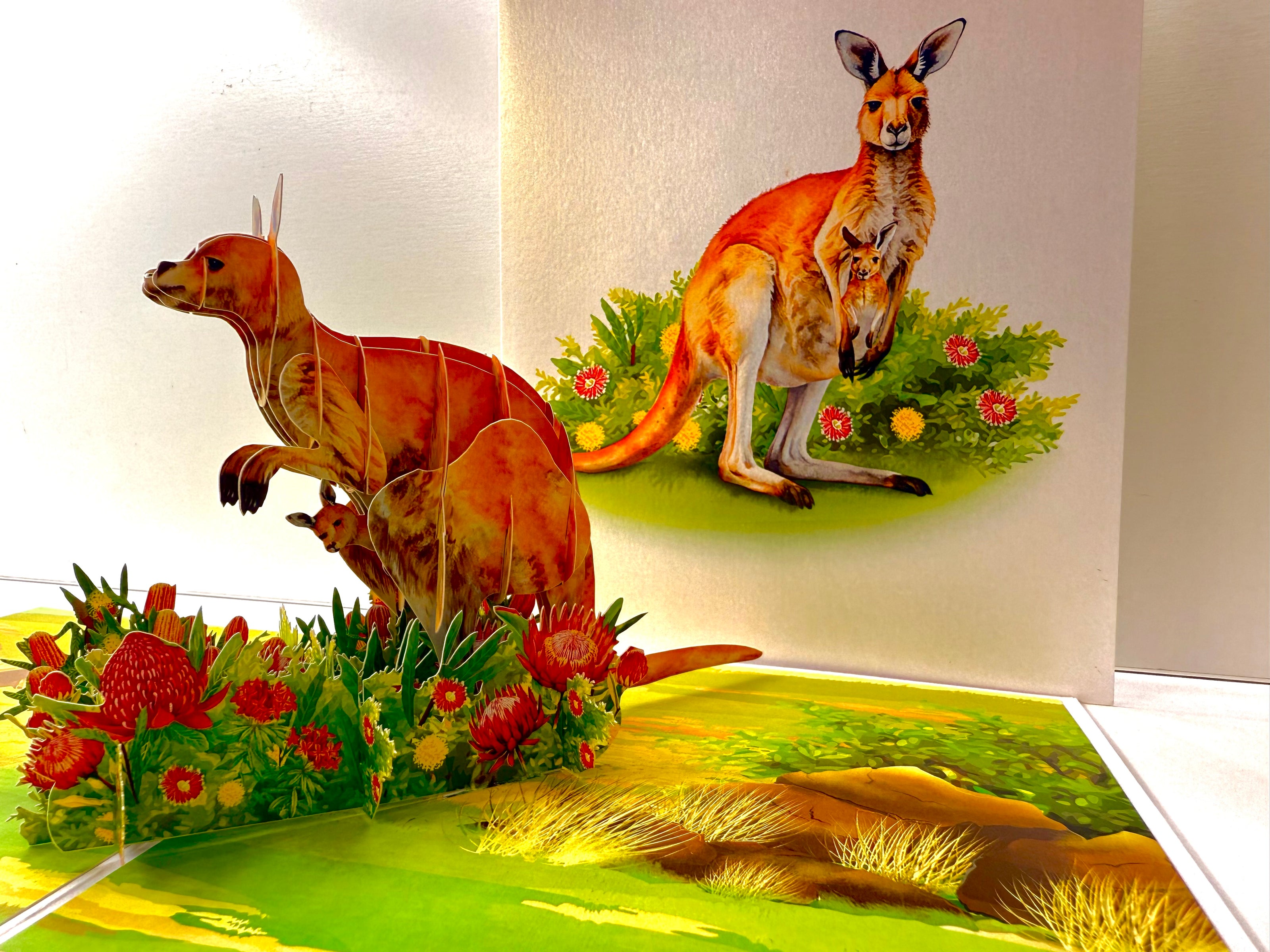 Kangaroo Mother & Baby Australian Wildlife Origami Pop Cards 3D Pop Up Greeting Card Thank You Handmade Gift Thinking of You Happy Birthday Occasion Australiana Celebrate the Beauty and Happiness During Special Day Best Wishes Gift