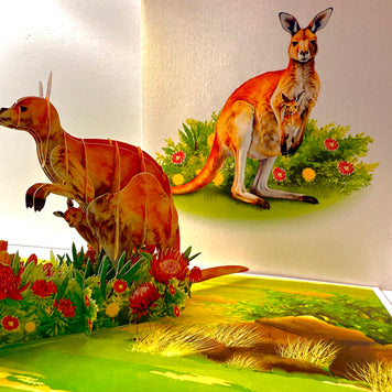 Kangaroo Mother & Baby Australian Wildlife Origami Pop Cards 3D Pop Up Greeting Card Thank You Handmade Gift Thinking of You Happy Birthday Occasion Australiana Celebrate the Beauty and Happiness During Special Day Best Wishes Gift